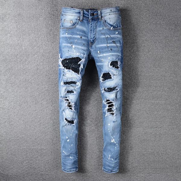 men jeans brand blue elastic destroyed ripped biker jeans men patches broken pants hip hop skinny homme 563
men jeans brand blue elastic destroyed ripped biker jeans men patches broken pants hip hop skinny homme 563