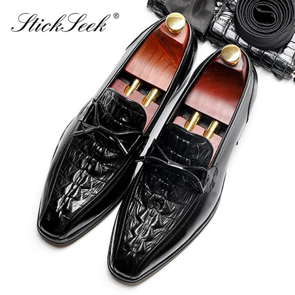 

luxury genuine leather formal men's alligator pattern banquet shoes square toe slip on comfortable casual loafers for male sg157, Black