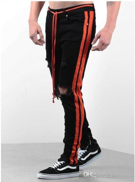 2019 new streetwear hiphop personality men jeans side zipper ripped fashion male destroyed skinny 4 colors striped denim pants t200410, Black
2019 new streetwear hiphop personality men jeans side zipper ripped fashion male destroyed skinny 4 colors striped denim pants t200410, Black