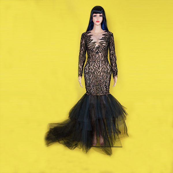 black mesh trains long dress performance stretch dance dresses birthday celebrate festival outfit nightclub party singer costume, Black;red
black mesh trains long dress performance stretch dance dresses birthday celebrate festival outfit nightclub party singer costume, Black;red