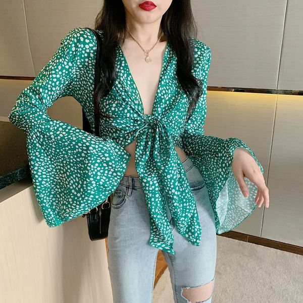 women summer long flare sleeve blouse shirts vintage dot floral female short casual holiday lady lace-up boho blouse, White
women summer long flare sleeve blouse shirts vintage dot floral female short casual holiday lady lace-up boho blouse, White
