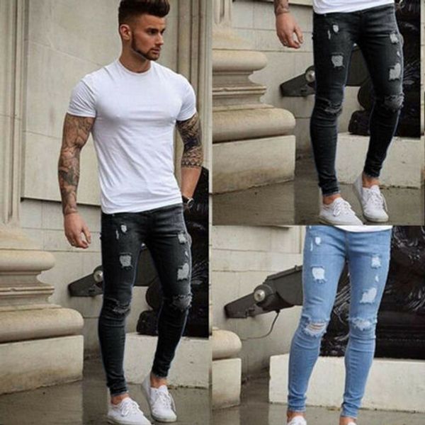 new trendy men's skinny jeans biker destroyed frayed slim fit denim ripped pants harajuku slim fit denim pants fashion, Blue
new trendy men's skinny jeans biker destroyed frayed slim fit denim ripped pants harajuku slim fit denim pants fashion, Blue