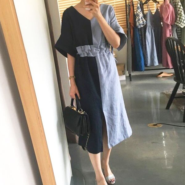 korean fashion v neck short sleeve dress preppy style hit color patchwork casual dresses vintage elegant sashes vestidos mujer, Black;gray
korean fashion v neck short sleeve dress preppy style hit color patchwork casual dresses vintage elegant sashes vestidos mujer, Black;gray