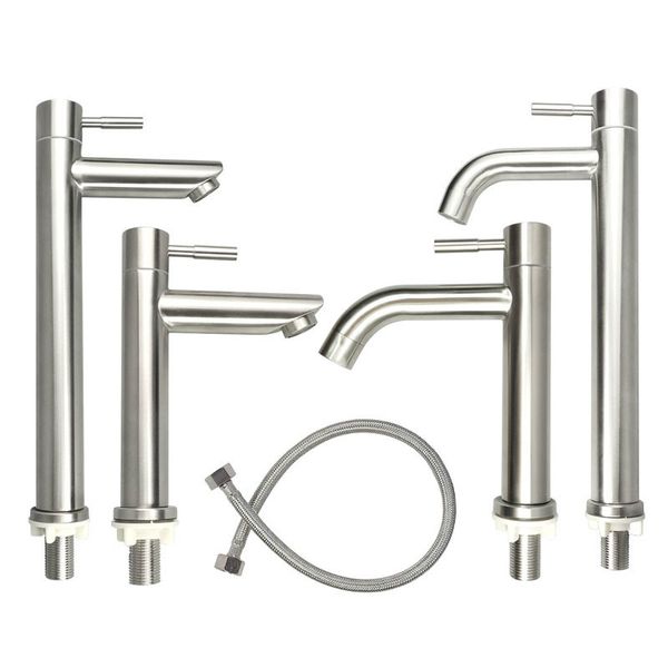 

Single Cold Quick Open Type Bathroom & Kitchen Faucet Stainless Steel Deck Mounted Sink Bibcock Water Tap With Hose 4 Choice