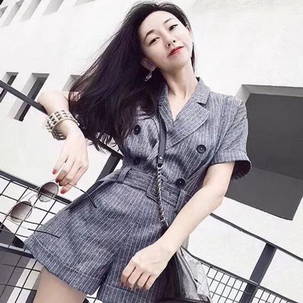 women summer elegant striped checked blazer playsuits office lady overalls rompers with belted jumpsuit ae963, Black;white
women summer elegant striped checked blazer playsuits office lady overalls rompers with belted jumpsuit ae963, Black;white