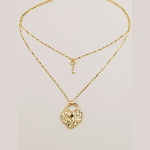 2020 new trendy gold double layers heart lock key pendant necklace korean fashion party jewelry, Golden;silver
2020 new trendy gold double layers heart lock key pendant necklace korean fashion party jewelry, Golden;silver