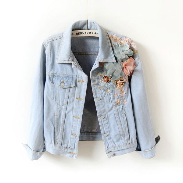 2018 spring autumn women slim embroidered three-dimensional flowers long sleeve denim jacket women's fashion jeans coat 1666, Black;brown
2018 spring autumn women slim embroidered three-dimensional flowers long sleeve denim jacket women's fashion jeans coat 1666, Black;brown