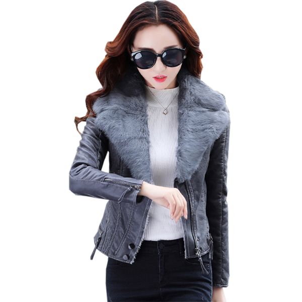 2017 winter faux leather jacket women slim short large fur collar pu leather jacket female casual motorcycle biker coat fp0165, Black
2017 winter faux leather jacket women slim short large fur collar pu leather jacket female casual motorcycle biker coat fp0165, Black
