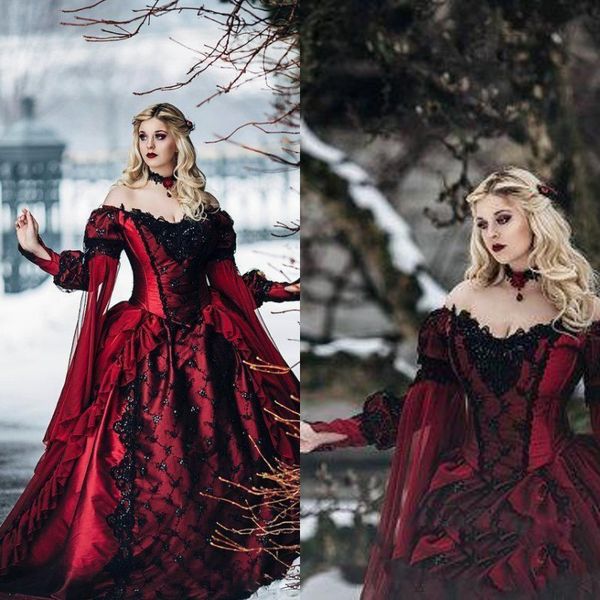 gothic sleeping beauty princess medieval burgundy black evening dresses long sleeve lace appliques prom gown victorian masquerade cosplay, Black;red
gothic sleeping beauty princess medieval burgundy black evening dresses long sleeve lace appliques prom gown victorian masquerade cosplay, Black;red