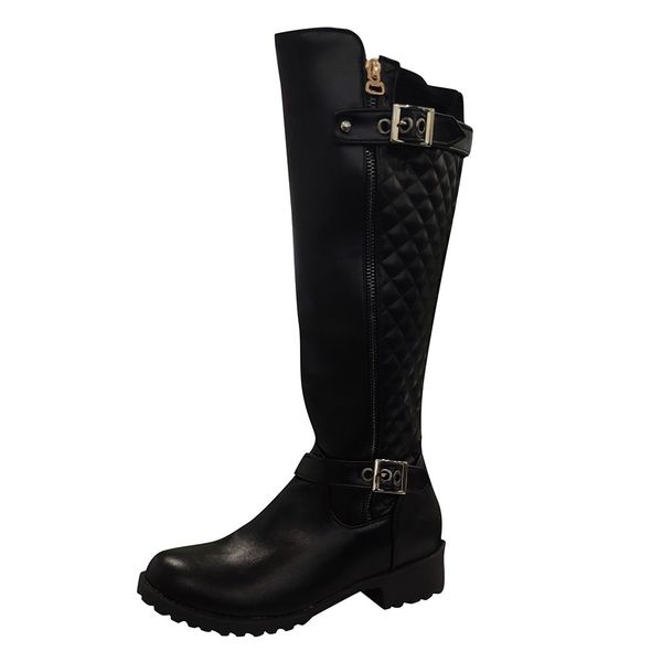 women's side zip knee buckle bare boots square warm casual middle tube booties botas feminino para inverno de 2019, Black
women's side zip knee buckle bare boots square warm casual middle tube booties botas feminino para inverno de 2019, Black