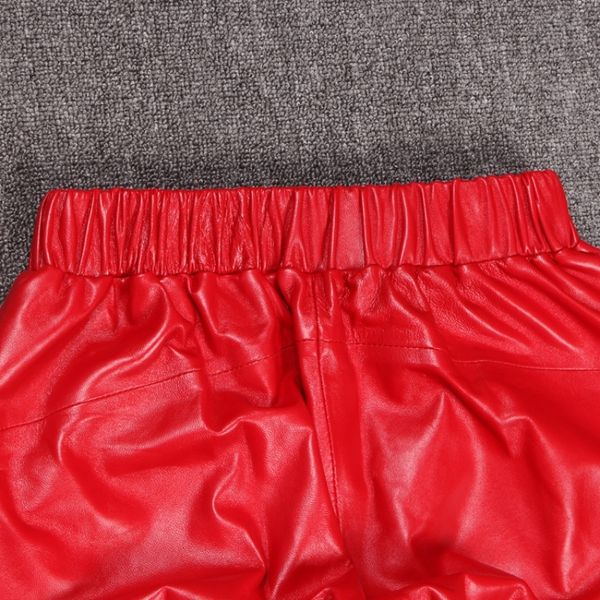 2020 new fashion autumn genuine leather pants female elastic waist loose fit sheepskin harem pants womens casual trousers red, Black;white
