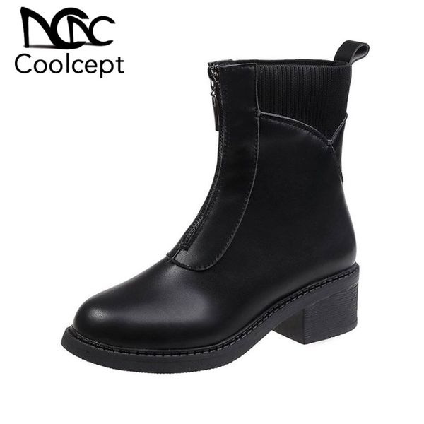coolcept women warm short boots fashion wool and pu leather shoes for ladies front zipper square heels low platform size 35-40, Black
coolcept women warm short boots fashion wool and pu leather shoes for ladies front zipper square heels low platform size 35-40, Black