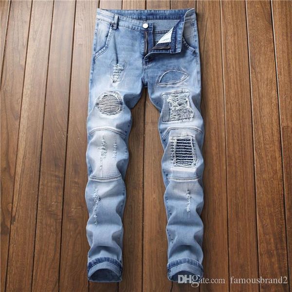 mens slim designer jeans hole fashion style summer homme clothing sports hip hop streetwear casual apparel, Blue
mens slim designer jeans hole fashion style summer homme clothing sports hip hop streetwear casual apparel, Blue