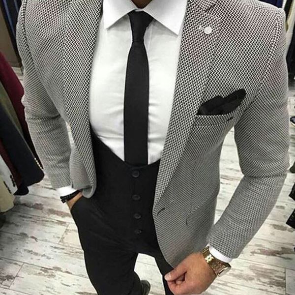 harringbone men suits wedding groom tuxedos slim fit three piece jacket pants vest notched lapel man clothing blazer, Black;gray
harringbone men suits wedding groom tuxedos slim fit three piece jacket pants vest notched lapel man clothing blazer, Black;gray