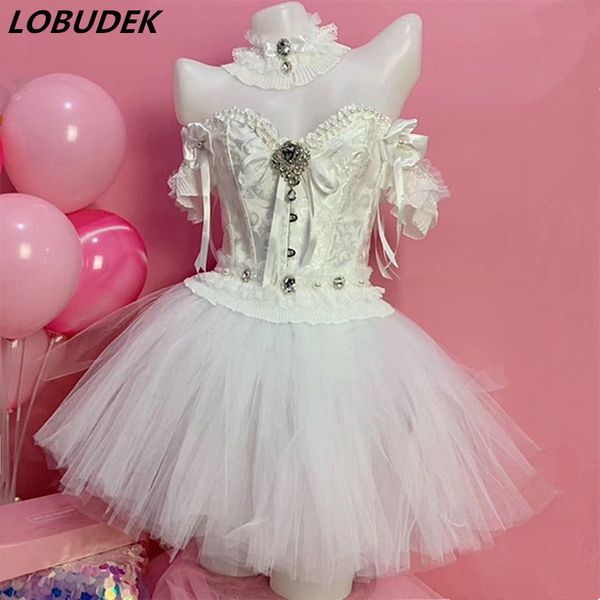 women singer dance bar club performance stage costume white pearl crystal mesh led mini skirt outfit bar party show clothes, Black;red
women singer dance bar club performance stage costume white pearl crystal mesh led mini skirt outfit bar party show clothes, Black;red