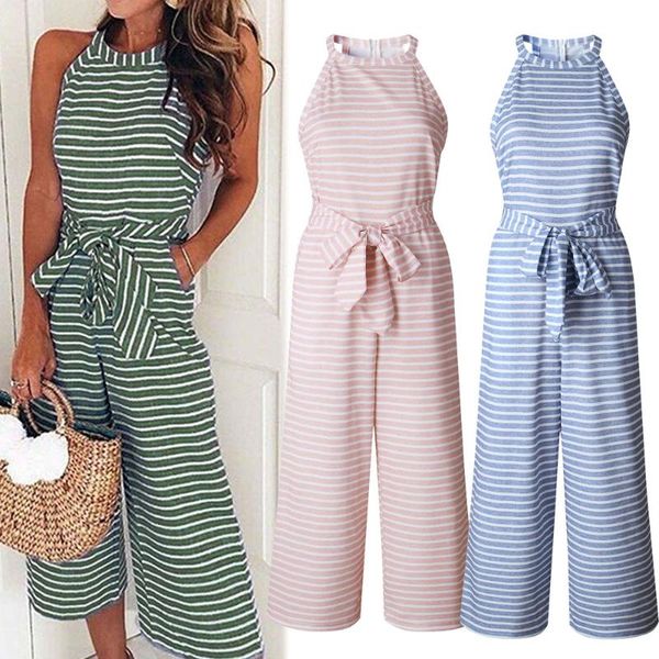 fashion rompers women striped printed lace-up bow pocket o-neck sleeveless long wide leg pants summer black pink overalls female, Black;white 
fashion rompers women striped printed lace-up bow pocket o-neck sleeveless long wide leg pants summer black pink overalls female, Black;white