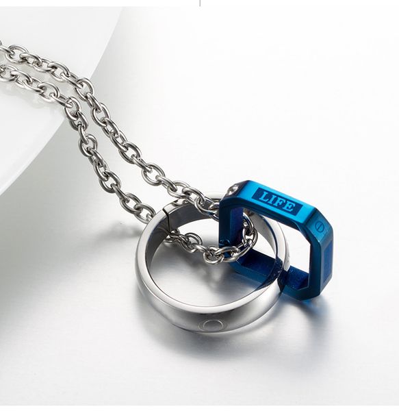 korean version of titanium steel square double ring pendant diamond trend men's necklace fashion jewelry factory wholesale postage, Silver
korean version of titanium steel square double ring pendant diamond trend men's necklace fashion jewelry factory wholesale postage, Silver