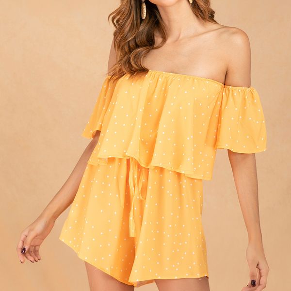 women dot print playsuit short sleeve slash-neck casual party strapless cold shoulder ruffles lace up, Black;white
women dot print playsuit short sleeve slash-neck casual party strapless cold shoulder ruffles lace up, Black;white