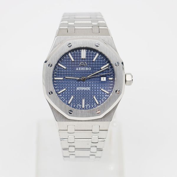 u1 factory aehibo brand blue dial automatic mechanical glass back mens watch 42mm stainless steel mens watches royal oak wristwatches, Slivery;brown
u1 factory aehibo brand blue dial automatic mechanical glass back mens watch 42mm stainless steel mens watches royal oak wristwatches, Slivery;brown