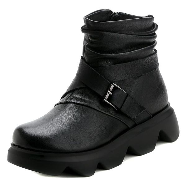 leather 2019 winter muffin thick sole with suede boot toe layer cow leather belt buckle big round toe fashionable boots, Red;white
leather 2019 winter muffin thick sole with suede boot toe layer cow leather belt buckle big round toe fashionable boots, Red;white
