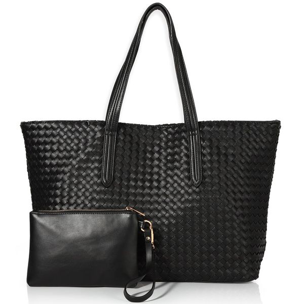 angel barcelo black and grey color women pu leather woven handbag tote shopping bag with independent inside pouch whirstlet
angel barcelo black and grey color women pu leather woven handbag tote shopping bag with independent inside pouch whirstlet
