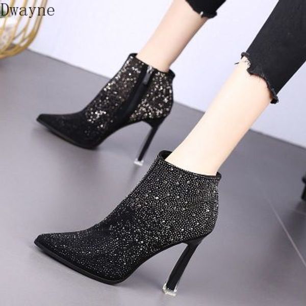 pointed high heel spring and autumn new fashion rhinestones plus velvet boots tide shoes, Black
pointed high heel spring and autumn new fashion rhinestones plus velvet boots tide shoes, Black