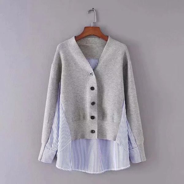 women's spring autumn v-neck knit sweater patchwork shirt female slim single breasted chic loose knit blouse tb3624, White
women's spring autumn v-neck knit sweater patchwork shirt female slim single breasted chic loose knit blouse tb3624, White