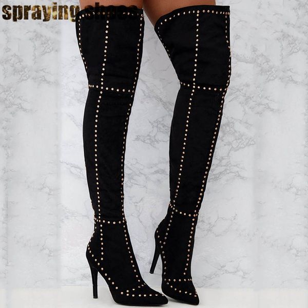 chic black faux suede studded thigh high boots for women ladies stilettos over the knee winter long boots shoes woman 2019
chic black faux suede studded thigh high boots for women ladies stilettos over the knee winter long boots shoes woman 2019
