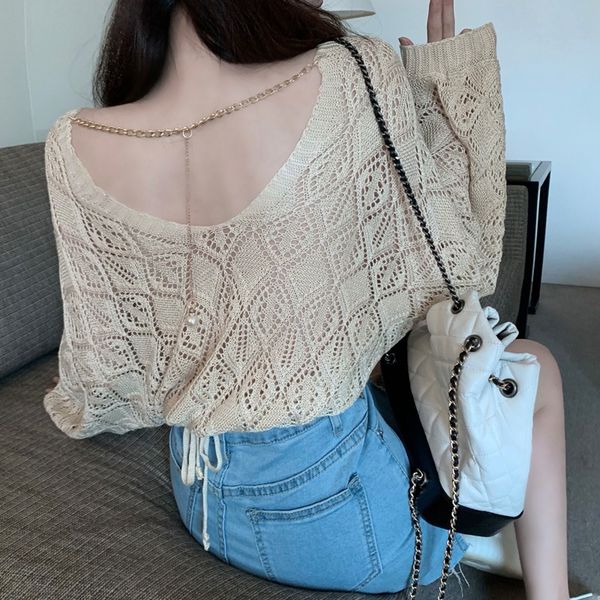nana fashion womens clothing shop crocheted hollow sweater design sense back chain loose thin sunscreen shirt, White
nana fashion womens clothing shop crocheted hollow sweater design sense back chain loose thin sunscreen shirt, White