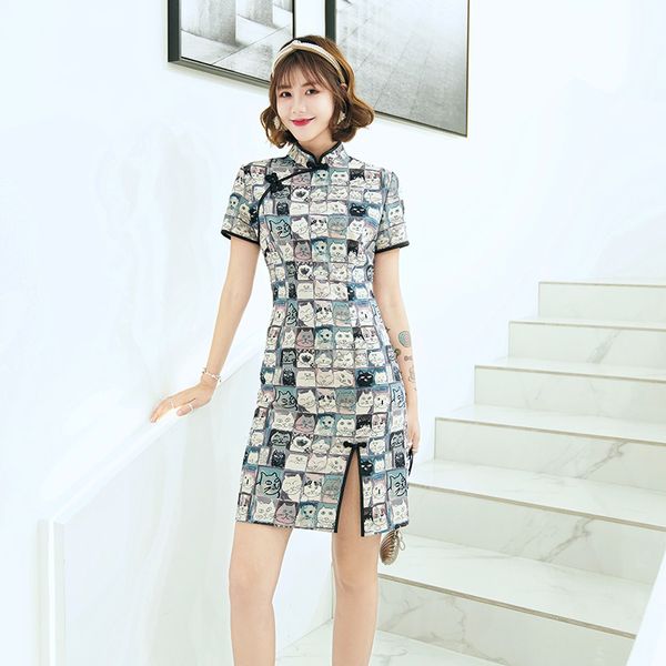 novelty mini oriental dress prom short printed cat mini chinese style cheongsam vestidos, Red
novelty mini oriental dress prom short printed cat mini chinese style cheongsam vestidos, Red