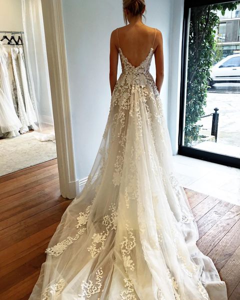 romantic spaghetti straps v neck bride dresses women a-line long dress for wedding party vestidos de novia, White
romantic spaghetti straps v neck bride dresses women a-line long dress for wedding party vestidos de novia, White