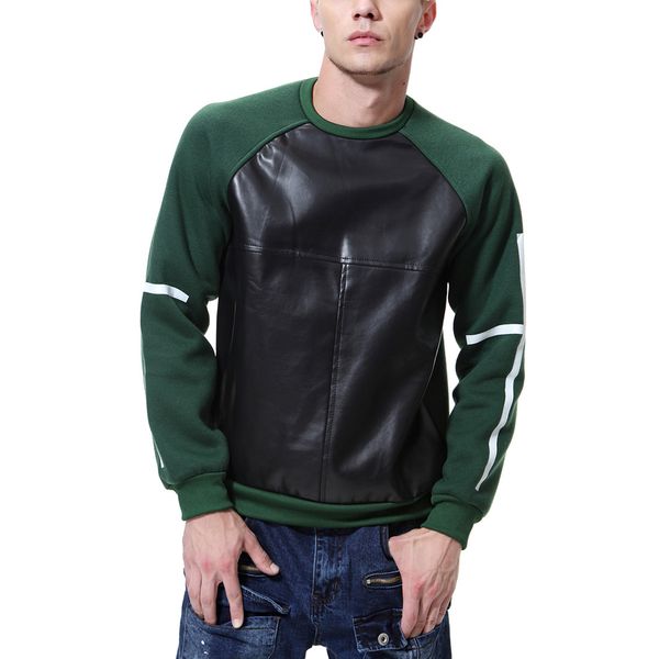 mens pu faux leather panelled casual pullover autumn winter crew neck long sleeve male hip hop sweatshirts, Black
mens pu faux leather panelled casual pullover autumn winter crew neck long sleeve male hip hop sweatshirts, Black