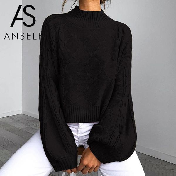 women sweater solid color checked twist patterns turtleneck puff sleeve oversized pullover ribbed sweater female knitted tunics, White;black
women sweater solid color checked twist patterns turtleneck puff sleeve oversized pullover ribbed sweater female knitted tunics, White;black