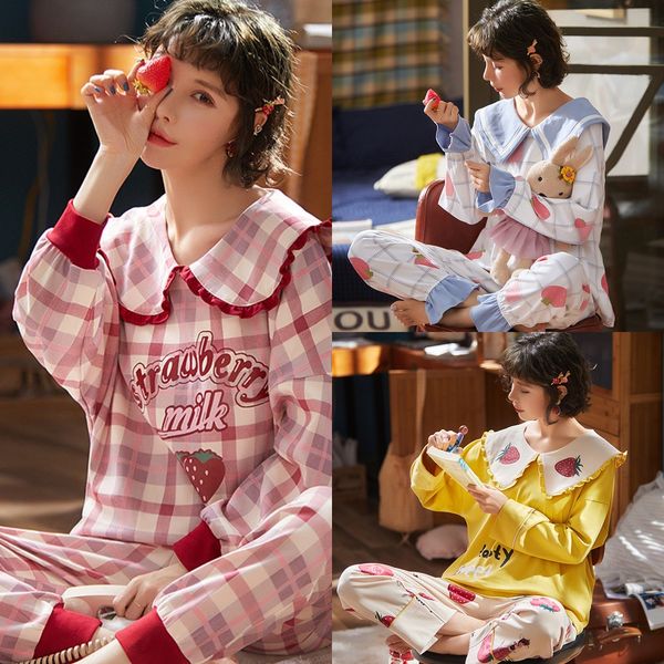 seasonal princess style pajamas women's long-sleeved home clothes doll home clothing plaid sweet doll collar two-piece clothes, Blue;red
seasonal princess style pajamas women's long-sleeved home clothes doll home clothing plaid sweet doll collar two-piece clothes, Blue;red