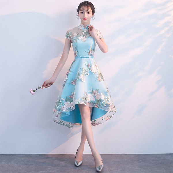 

embroider traditional chinese dress qipao ladies evening dresses vintage cheongsam women bride short lace cheongsam modern dress, Red