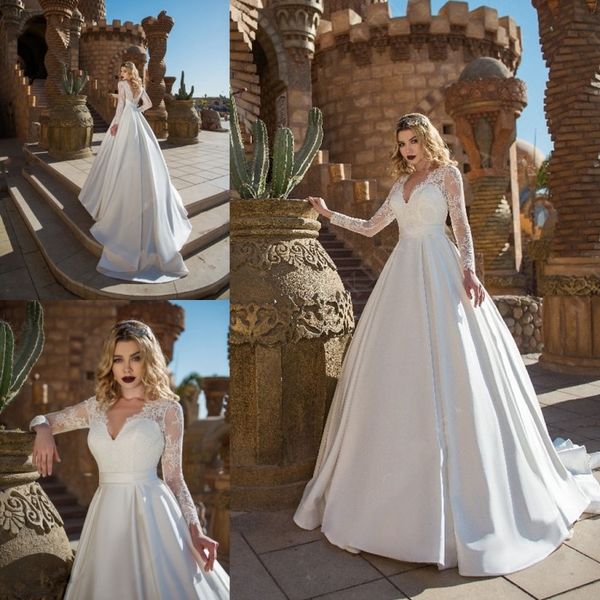 2019 country wedding dresses v neck lace appliqued a line long sleeve wedding dress custom made plus size vestidos de novia, White
2019 country wedding dresses v neck lace appliqued a line long sleeve wedding dress custom made plus size vestidos de novia, White