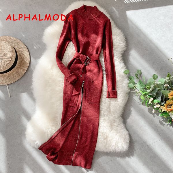 alphalmoda 2019 autumn ladies vintage knitting dress stand collar long-sleeved zipper slit sashes buckle ladies sparkling dress, Black;gray
alphalmoda 2019 autumn ladies vintage knitting dress stand collar long-sleeved zipper slit sashes buckle ladies sparkling dress, Black;gray