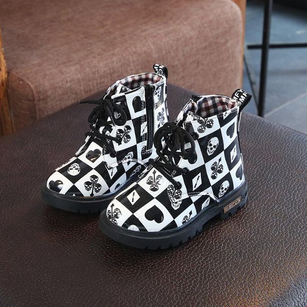 boys and girls leather boots fashion skull plaid shoes waterproof martin boots rubber bottom flower girl snow y12.18, Black;grey
boys and girls leather boots fashion skull plaid shoes waterproof martin boots rubber bottom flower girl snow y12.18, Black;grey