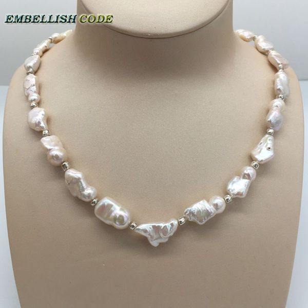 

new kind necklace small baroque irregular square style pearls natural freshwater cultured pearl with 3mm beads special jewelry, Silver