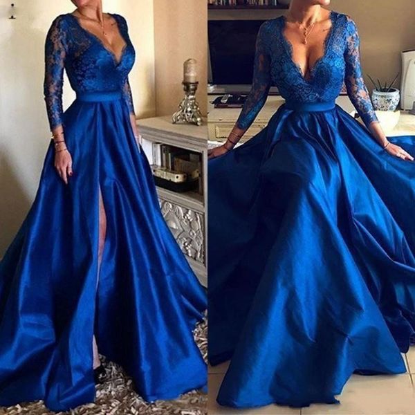 2019 popular royal blue prom dresses a-line deep v-neck lace appliques side split long sleeves plus size bridesmaid evening gowns
2019 popular royal blue prom dresses a-line deep v-neck lace appliques side split long sleeves plus size bridesmaid evening gowns