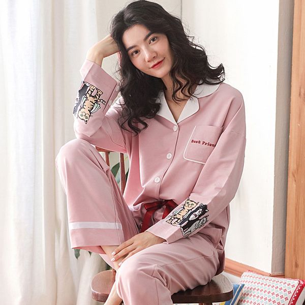 skyyue 2019 spring new cardigan pajamas set cotton casual comfort pink cute home service cat long sleeve pajamas, Blue;gray
skyyue 2019 spring new cardigan pajamas set cotton casual comfort pink cute home service cat long sleeve pajamas, Blue;gray