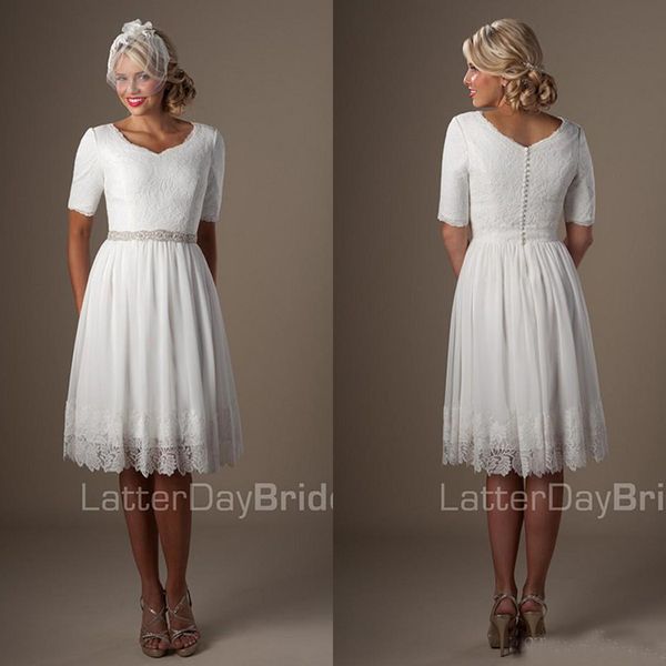 short informal wedding dresses with half sleeves knee length vintage lace country beach reception party dresses wedding gowns, White
short informal wedding dresses with half sleeves knee length vintage lace country beach reception party dresses wedding gowns, White