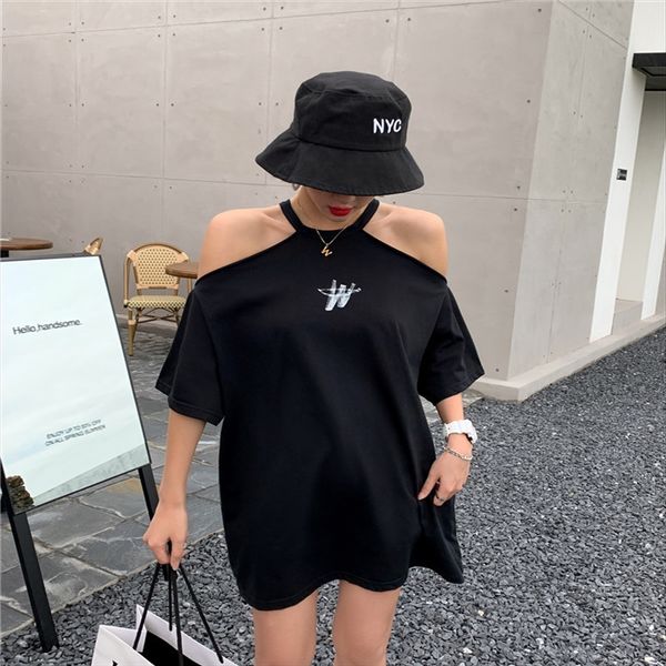 east gate fashion dress loose shoulder w letter t-shirt dress 2020 summer black neck long t-shirt, White
east gate fashion dress loose shoulder w letter t-shirt dress 2020 summer black neck long t-shirt, White