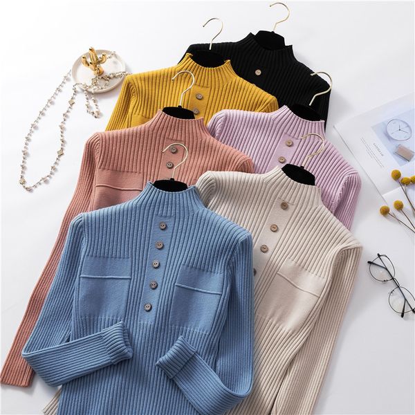 women sweater knitted cotton casual button turtleneck 2019 autumn winter solid knit pullover women jumper sweater female, White;black
women sweater knitted cotton casual button turtleneck 2019 autumn winter solid knit pullover women jumper sweater female, White;black
