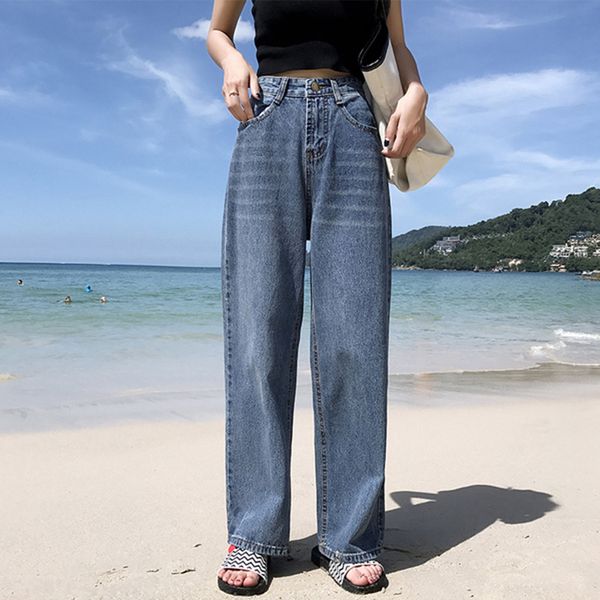 2019 autumn new high waist wide leg jeans women's wide-leg waist pants slim loose straight pants trousers, Blue
2019 autumn new high waist wide leg jeans women's wide-leg waist pants slim loose straight pants trousers, Blue