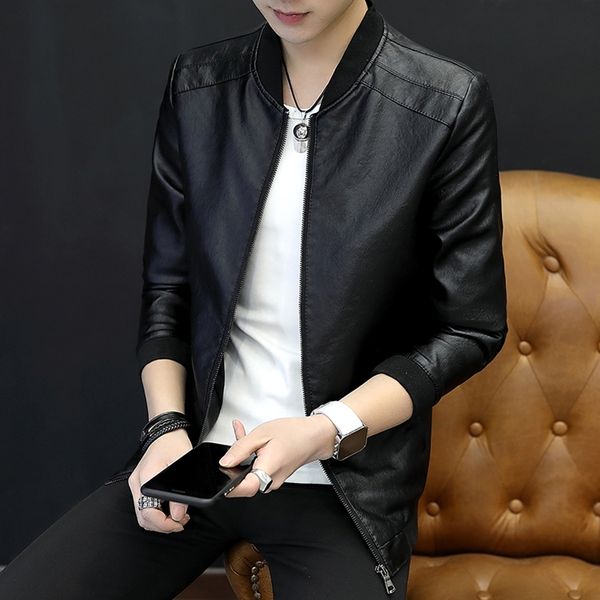 korean version of the slim locomotive jacket 2019 autumn new men's leather jacket wild youth pu leather, Black;brown
korean version of the slim locomotive jacket 2019 autumn new men's leather jacket wild youth pu leather, Black;brown