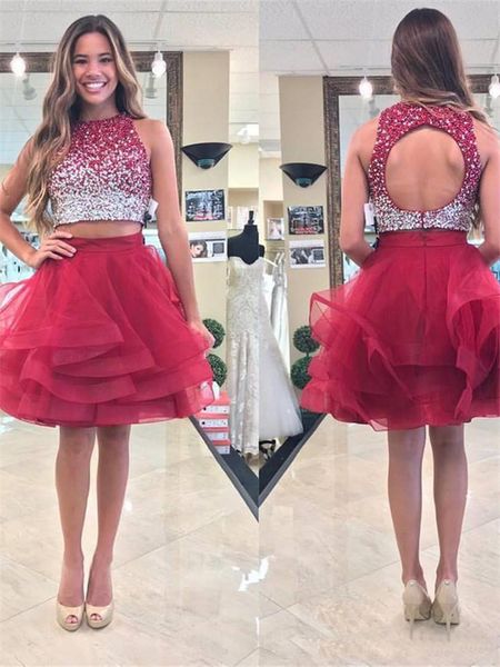 short two pieces keyhole prom dresses 2019 2 piece crystal tulle ruffles jewel neck burgundy homecoming graduation party cocktail dress, Black
short two pieces keyhole prom dresses 2019 2 piece crystal tulle ruffles jewel neck burgundy homecoming graduation party cocktail dress, Black