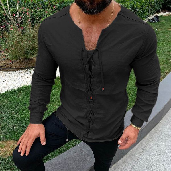 fashion men's casual bandge v-neck button solid shirt long sleeve blouse, White;black
fashion men's casual bandge v-neck button solid shirt long sleeve blouse, White;black