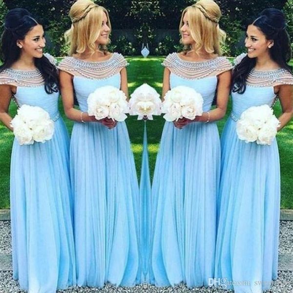 light blue a line bridesmaids dresses 2020 plus size maid of honor party wear country chiffon beaded sheer neck, White;pink
light blue a line bridesmaids dresses 2020 plus size maid of honor party wear country chiffon beaded sheer neck, White;pink