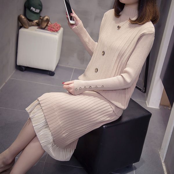 autumn and winter models women's fashion two-piece sweater in the long section of the korean version of thick sweater dress, White;black
autumn and winter models women's fashion two-piece sweater in the long section of the korean version of thick sweater dress, White;black